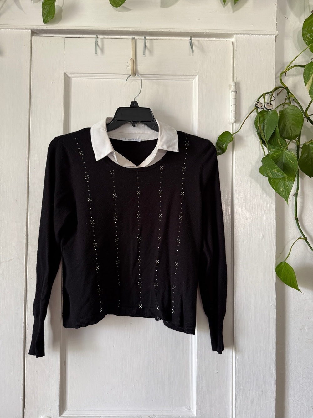 SIONI Milano black Pullover Sweater with White Collar